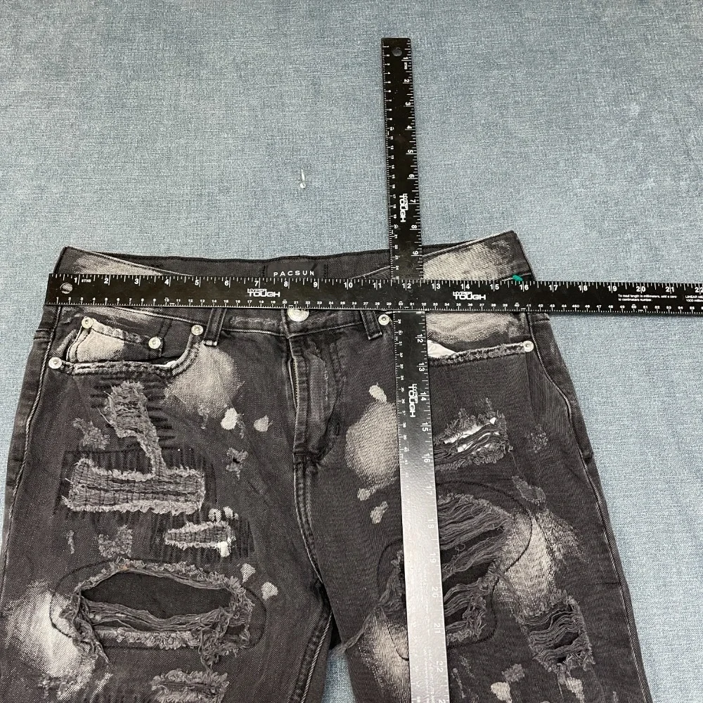 Pacsun Jeans Mens 33x30 Black Denim Dark Wash Distressed Frayed Hem Streetwear